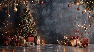 圣诞树下的节日温馨场景