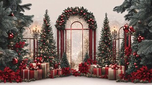 圣诞拱门装饰与礼品景观