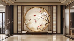 中式客厅的典雅梅花壁画