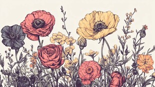 手绘多彩花卉插画