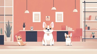 可爱萌犬齐聚温馨室内空间