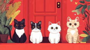 门前四萌猫 可爱又治愈