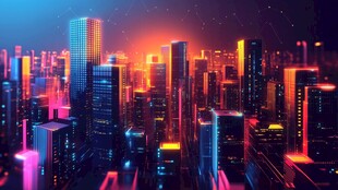 未来感霓虹璀璨都市夜景