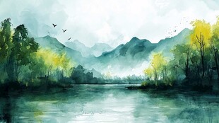 水墨山水间的宁静河畔