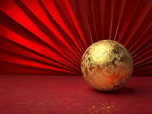 金地球于红色光芒背景中
