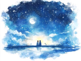 月下情侣浪漫星空共赏