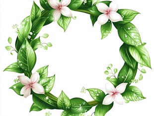 绿叶白花装饰花环图案
