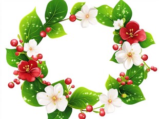 花卉绿叶组成的精美花环