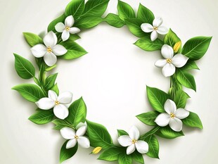 茉莉花绿叶花环装饰图