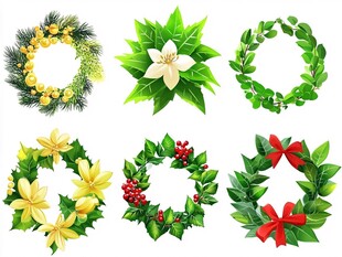 多样圣诞花环装饰图案集