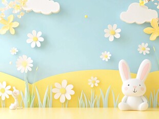 春日萌兔插画背景图