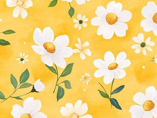 黄色背景清新雏菊花卉图