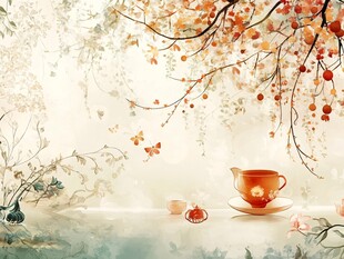 秋日茶韵 枝头繁花相伴