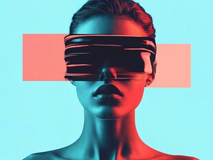 未来感女性佩戴虚拟眼镜