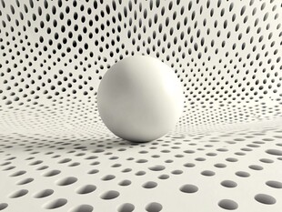 白色球体于孔洞背景中