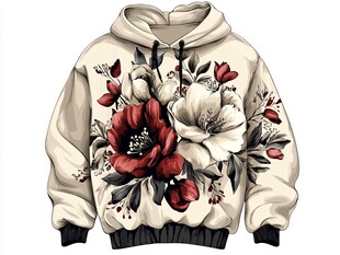 花卉图案连帽卫衣设计
