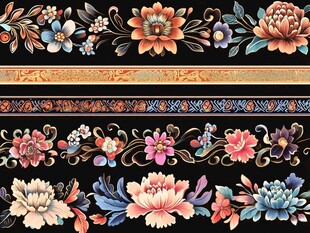 多彩花卉中式精美装饰纹样