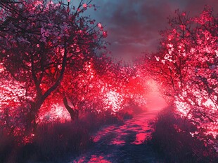 梦幻绯红繁花小径