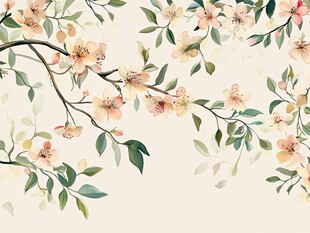 手绘淡雅花卉枝叶图案