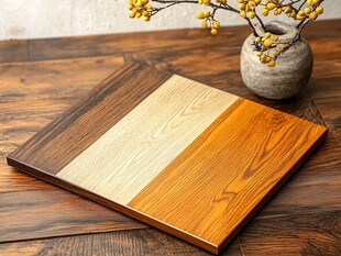 三色拼接木质砧板与花器