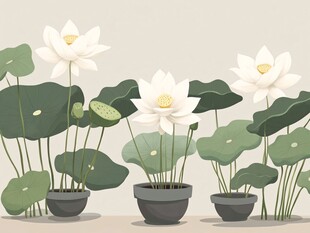 盆栽荷花插画 清新雅致