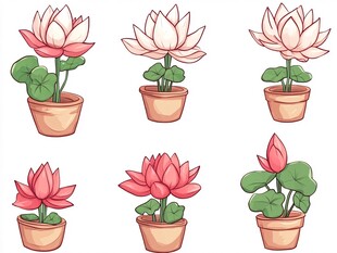 盆栽荷花插画集合