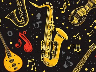 音乐乐器手绘插画背景图