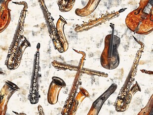 乐器水彩绘 奏响艺术旋律