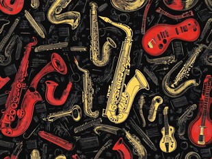多彩乐器无缝图案设计