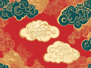 中式祥云红底传统图案