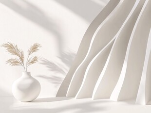 简约白调花瓶植物艺术场景