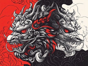 阴阳双龙图腾艺术插画