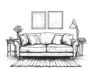 简约客厅沙发一角素描