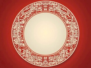 中式红底花纹精美瓷盘