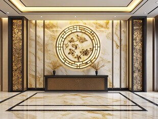 中式奢华大厅前台背景墙