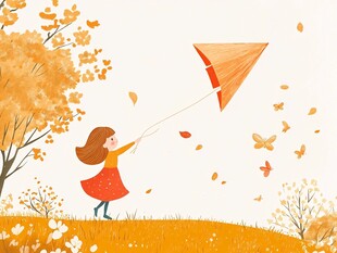 秋日女孩快乐放风筝
