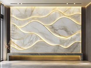 轻奢大理石波浪纹电视背景墙