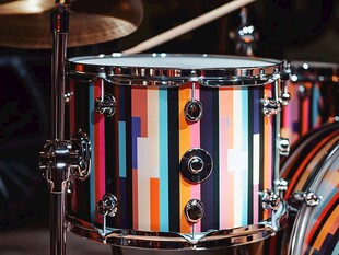 多彩条纹小军鼓特写