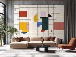 现代简约风客厅几何壁画