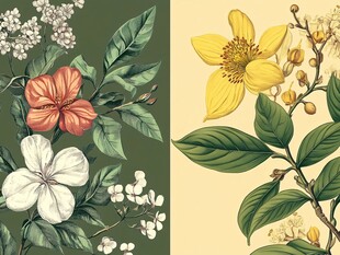 复古花卉植物插画组合