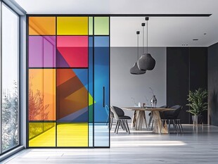 彩色玻璃隔断现代风餐厅