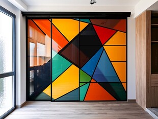 彩色几何图案玻璃衣柜门