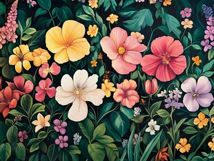 缤纷花卉装点的梦幻花境