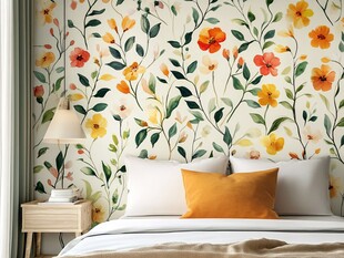 田园风花卉壁纸卧室一角