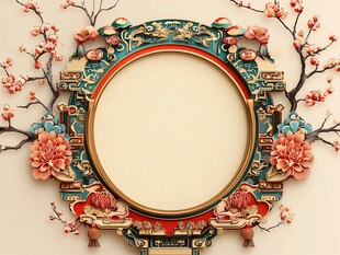 中式古典雕花圆形装饰框