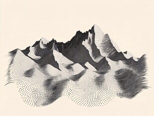 黑白点绘抽象山脉景观