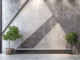 简约灰墙旁的绿植景观