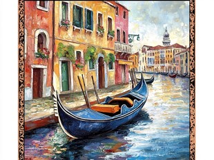 威尼斯运河上的蓝色贡多拉