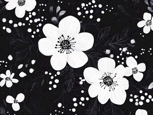 黑白花卉图案无缝背景图