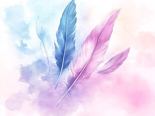 梦幻水彩羽毛插画